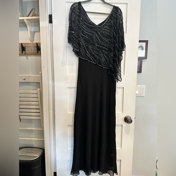 Black beaded caped formal dress w/hand beading - Picture 2 of 4